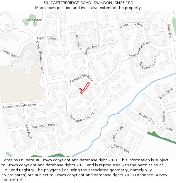 63, CASTERBRIDGE ROAD, SWINDON, SN25 1RD: Location map and indicative extent of plot