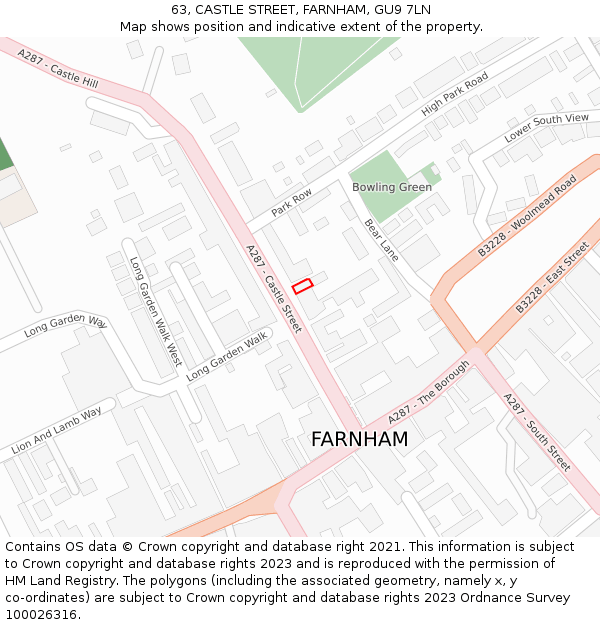 63, CASTLE STREET, FARNHAM, GU9 7LN: Location map and indicative extent of plot