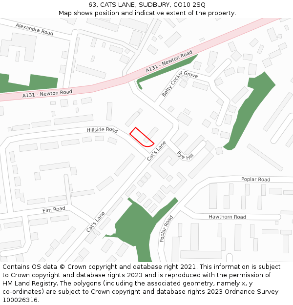 63, CATS LANE, SUDBURY, CO10 2SQ: Location map and indicative extent of plot