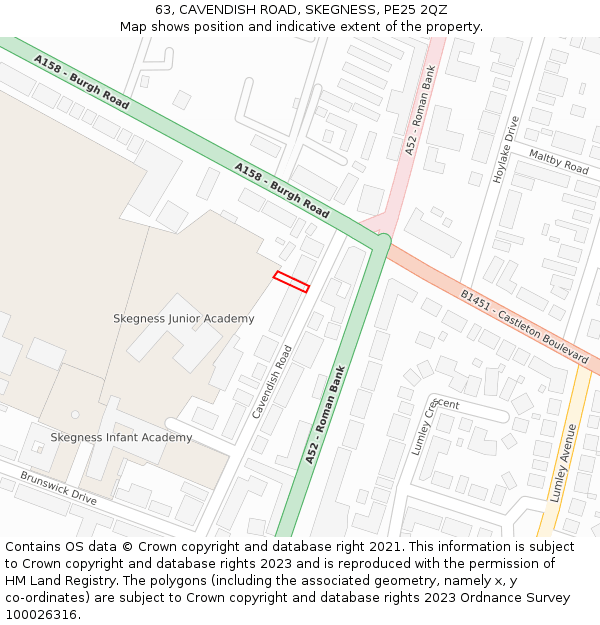 63, CAVENDISH ROAD, SKEGNESS, PE25 2QZ: Location map and indicative extent of plot