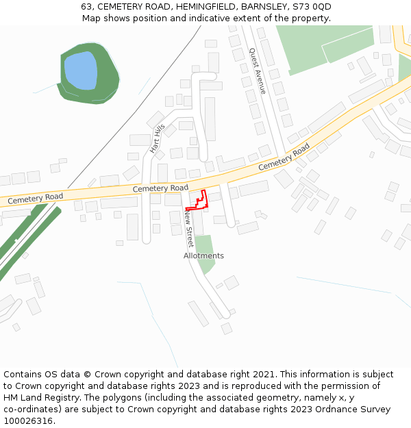63, CEMETERY ROAD, HEMINGFIELD, BARNSLEY, S73 0QD: Location map and indicative extent of plot