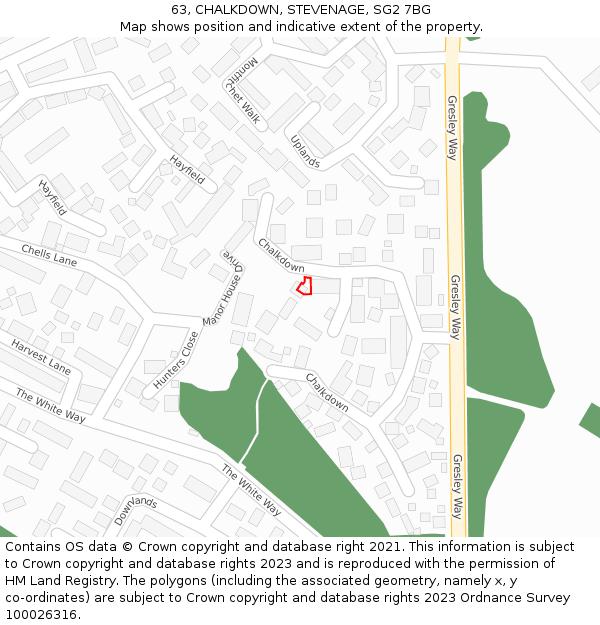 63, CHALKDOWN, STEVENAGE, SG2 7BG: Location map and indicative extent of plot