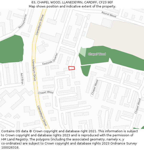 63, CHAPEL WOOD, LLANEDEYRN, CARDIFF, CF23 9EF: Location map and indicative extent of plot