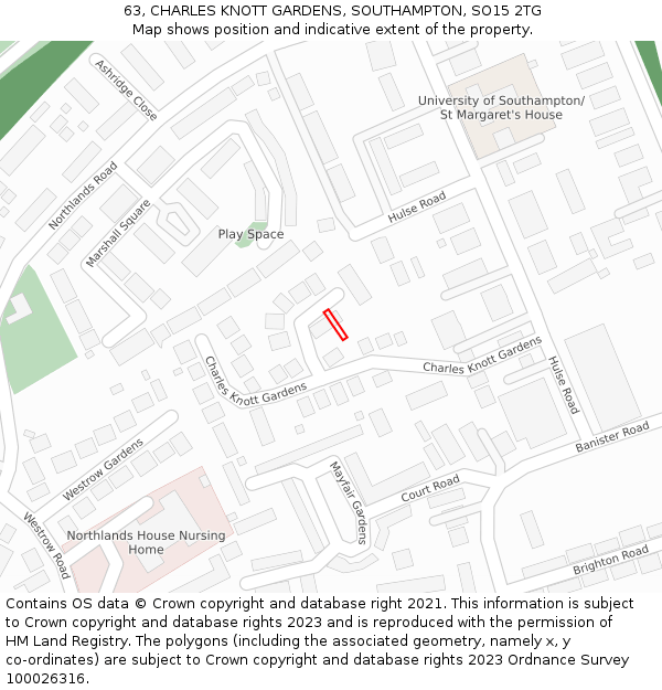 63, CHARLES KNOTT GARDENS, SOUTHAMPTON, SO15 2TG: Location map and indicative extent of plot
