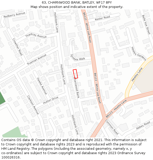 63, CHARNWOOD BANK, BATLEY, WF17 8PY: Location map and indicative extent of plot