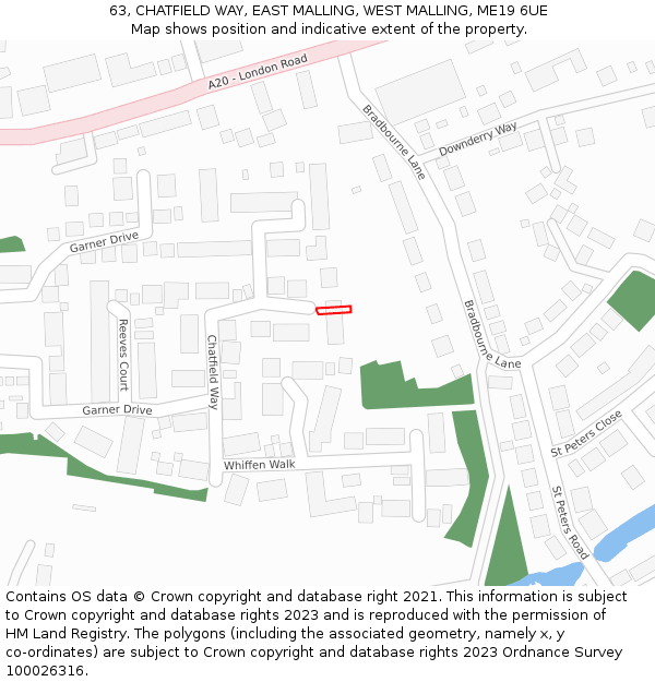 63, CHATFIELD WAY, EAST MALLING, WEST MALLING, ME19 6UE: Location map and indicative extent of plot