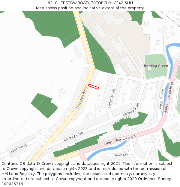 63, CHEPSTOW ROAD, TREORCHY, CF42 6UU: Location map and indicative extent of plot