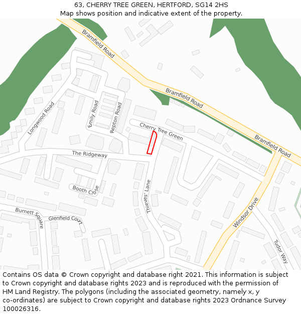 63, CHERRY TREE GREEN, HERTFORD, SG14 2HS: Location map and indicative extent of plot