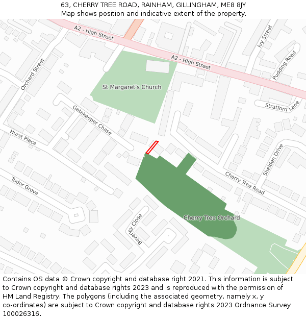 63, CHERRY TREE ROAD, RAINHAM, GILLINGHAM, ME8 8JY: Location map and indicative extent of plot