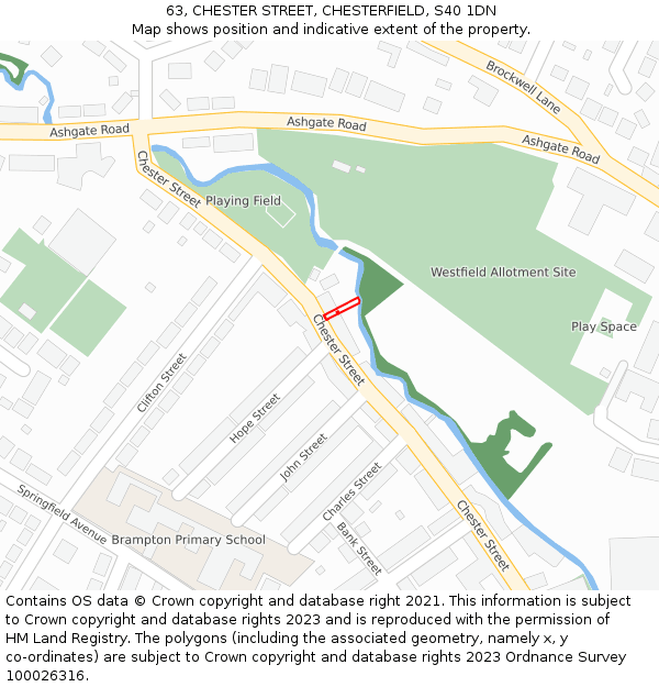 63, CHESTER STREET, CHESTERFIELD, S40 1DN: Location map and indicative extent of plot