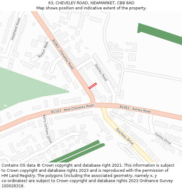 63, CHEVELEY ROAD, NEWMARKET, CB8 8AD: Location map and indicative extent of plot