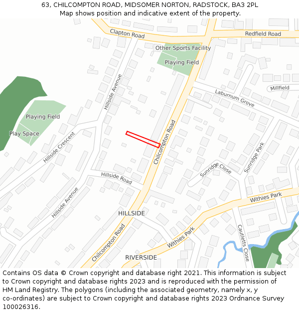 63, CHILCOMPTON ROAD, MIDSOMER NORTON, RADSTOCK, BA3 2PL: Location map and indicative extent of plot