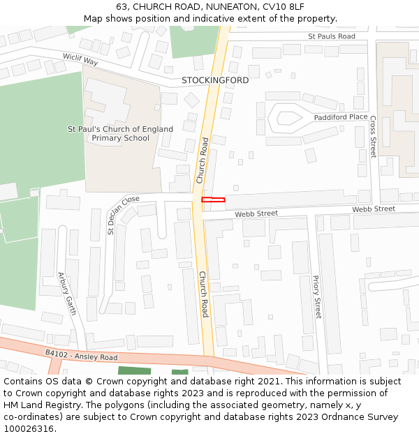 63, CHURCH ROAD, NUNEATON, CV10 8LF: Location map and indicative extent of plot