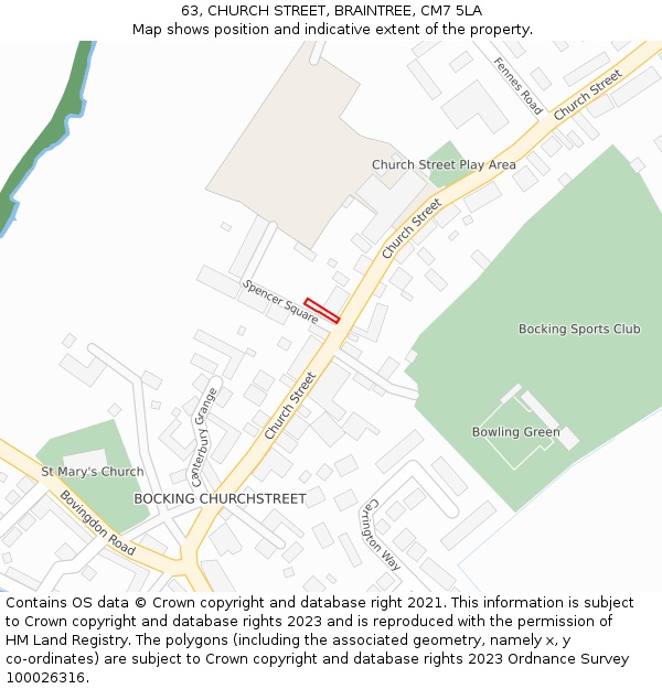 63, CHURCH STREET, BRAINTREE, CM7 5LA: Location map and indicative extent of plot