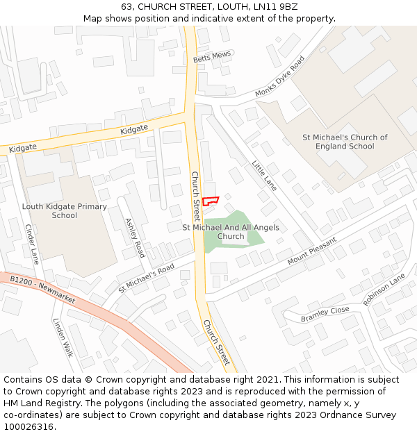 63, CHURCH STREET, LOUTH, LN11 9BZ: Location map and indicative extent of plot