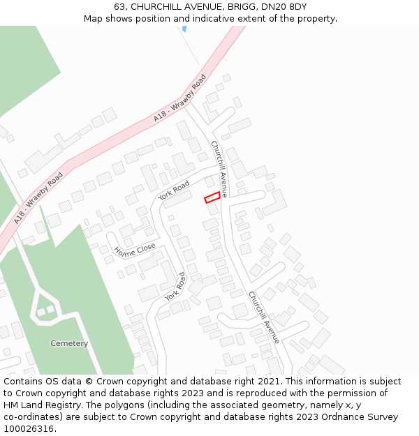 63, CHURCHILL AVENUE, BRIGG, DN20 8DY: Location map and indicative extent of plot