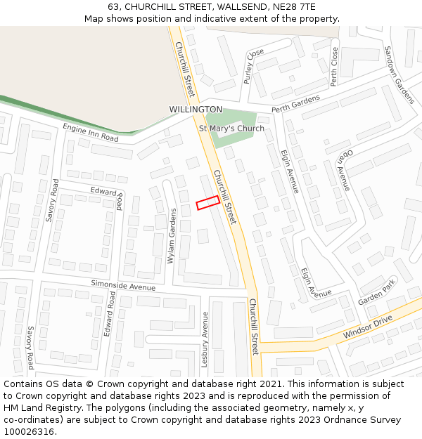 63, CHURCHILL STREET, WALLSEND, NE28 7TE: Location map and indicative extent of plot