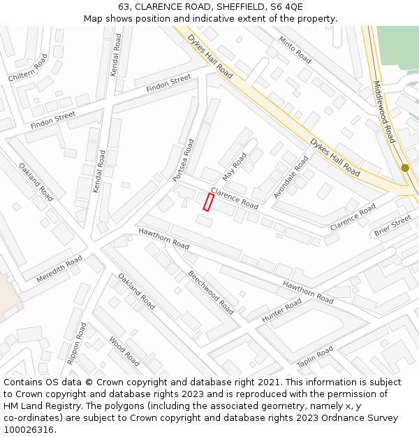 63, CLARENCE ROAD, SHEFFIELD, S6 4QE: Location map and indicative extent of plot