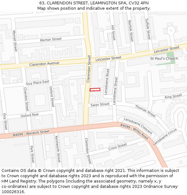 63, CLARENDON STREET, LEAMINGTON SPA, CV32 4PN: Location map and indicative extent of plot