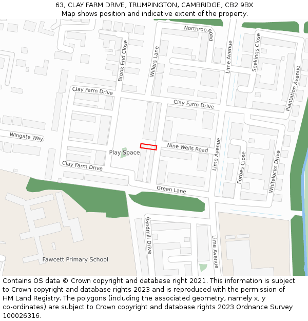 63, CLAY FARM DRIVE, TRUMPINGTON, CAMBRIDGE, CB2 9BX: Location map and indicative extent of plot