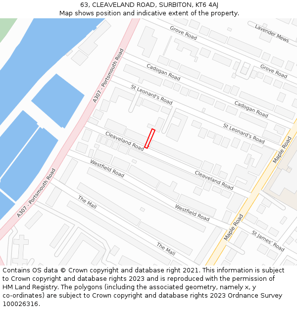 63, CLEAVELAND ROAD, SURBITON, KT6 4AJ: Location map and indicative extent of plot