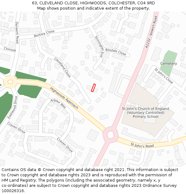 63, CLEVELAND CLOSE, HIGHWOODS, COLCHESTER, CO4 9RD: Location map and indicative extent of plot