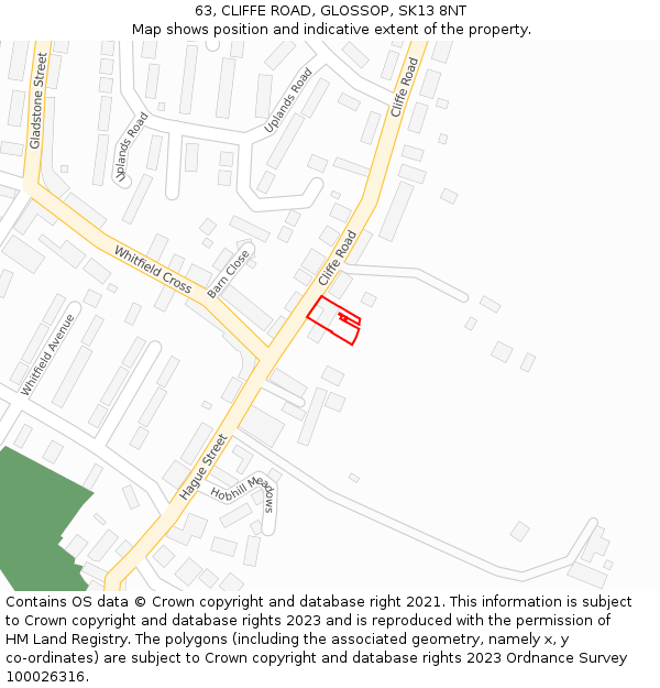 63, CLIFFE ROAD, GLOSSOP, SK13 8NT: Location map and indicative extent of plot