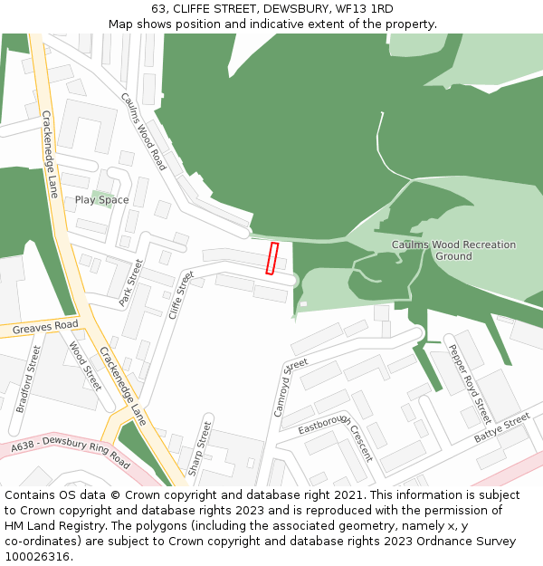 63, CLIFFE STREET, DEWSBURY, WF13 1RD: Location map and indicative extent of plot