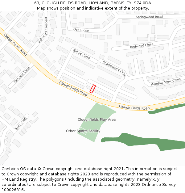 63, CLOUGH FIELDS ROAD, HOYLAND, BARNSLEY, S74 0DA: Location map and indicative extent of plot