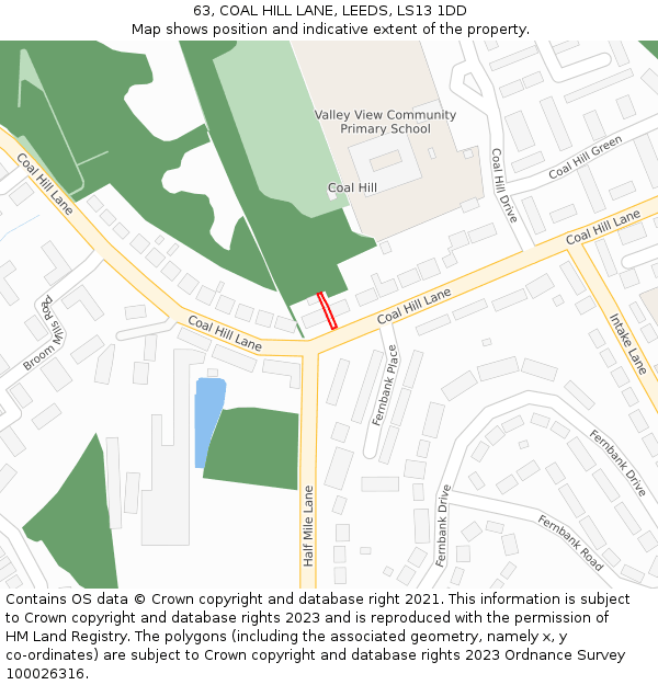 63, COAL HILL LANE, LEEDS, LS13 1DD: Location map and indicative extent of plot