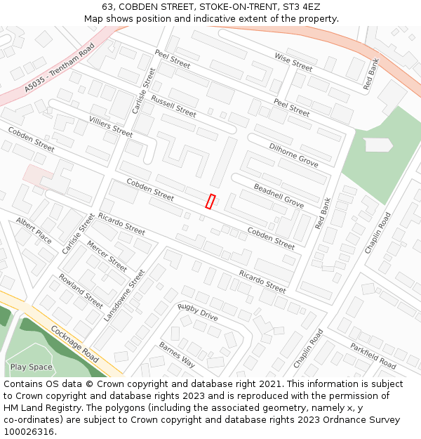 63, COBDEN STREET, STOKE-ON-TRENT, ST3 4EZ: Location map and indicative extent of plot