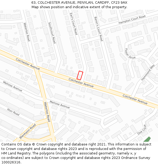 63, COLCHESTER AVENUE, PENYLAN, CARDIFF, CF23 9AX: Location map and indicative extent of plot