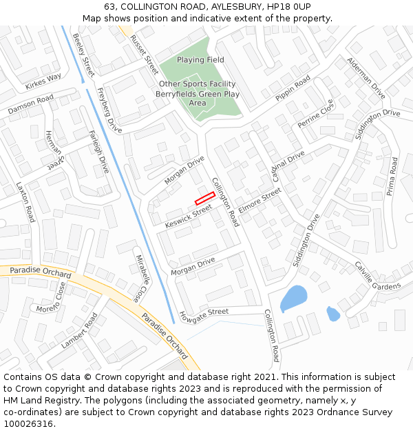 63, COLLINGTON ROAD, AYLESBURY, HP18 0UP: Location map and indicative extent of plot