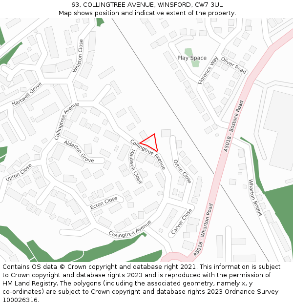 63, COLLINGTREE AVENUE, WINSFORD, CW7 3UL: Location map and indicative extent of plot