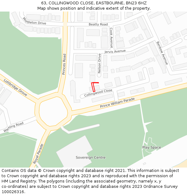 63, COLLINGWOOD CLOSE, EASTBOURNE, BN23 6HZ: Location map and indicative extent of plot
