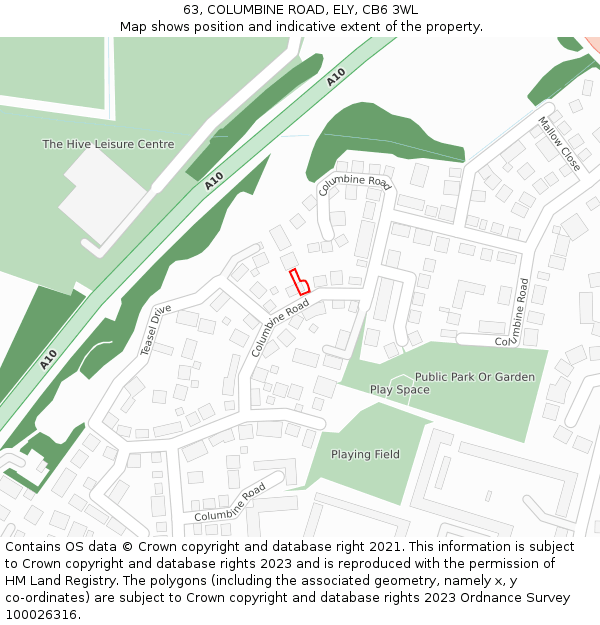 63, COLUMBINE ROAD, ELY, CB6 3WL: Location map and indicative extent of plot