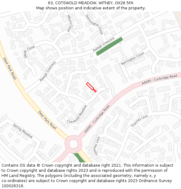 63, COTSWOLD MEADOW, WITNEY, OX28 5FA: Location map and indicative extent of plot