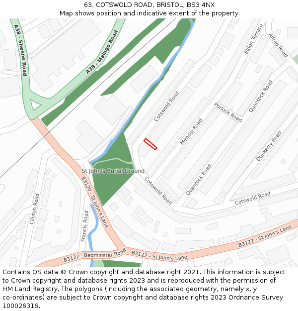 63, COTSWOLD ROAD, BRISTOL, BS3 4NX: Location map and indicative extent of plot