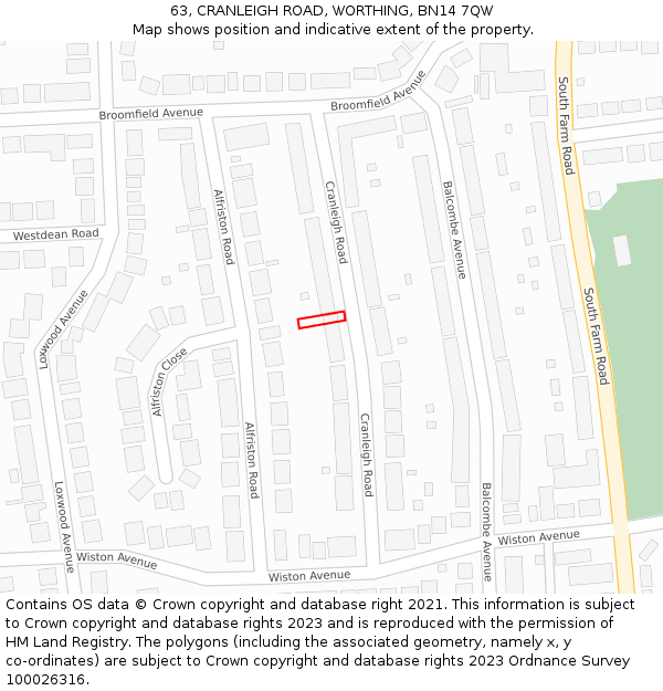 63, CRANLEIGH ROAD, WORTHING, BN14 7QW: Location map and indicative extent of plot