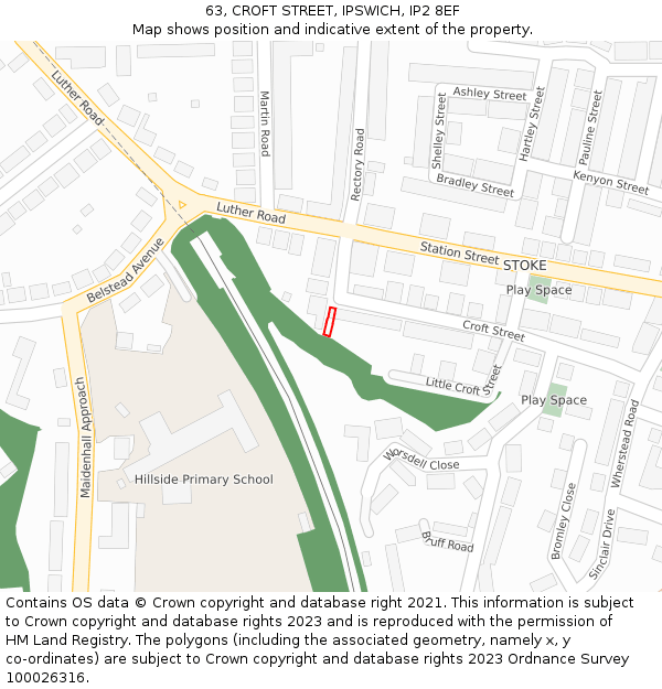 63, CROFT STREET, IPSWICH, IP2 8EF: Location map and indicative extent of plot