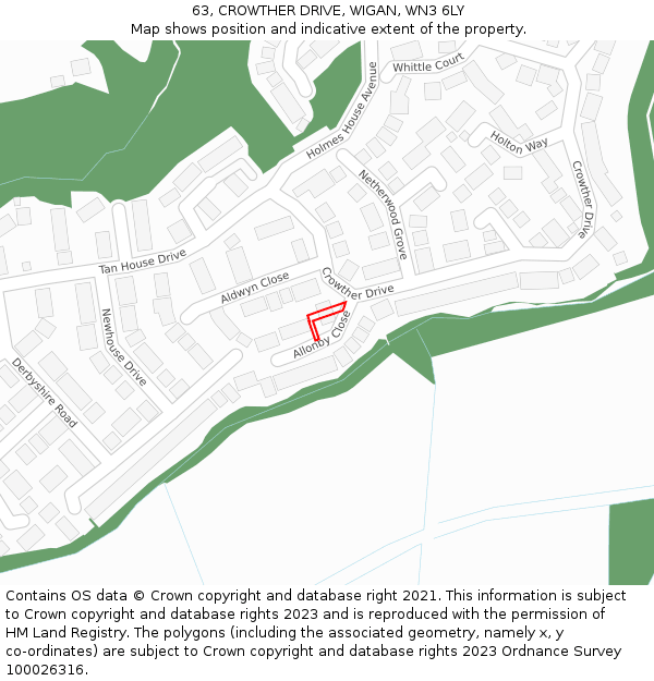 63, CROWTHER DRIVE, WIGAN, WN3 6LY: Location map and indicative extent of plot