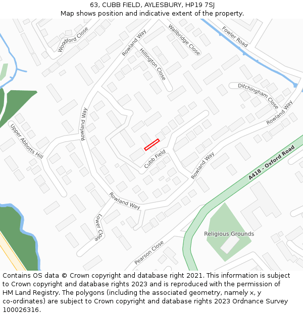 63, CUBB FIELD, AYLESBURY, HP19 7SJ: Location map and indicative extent of plot
