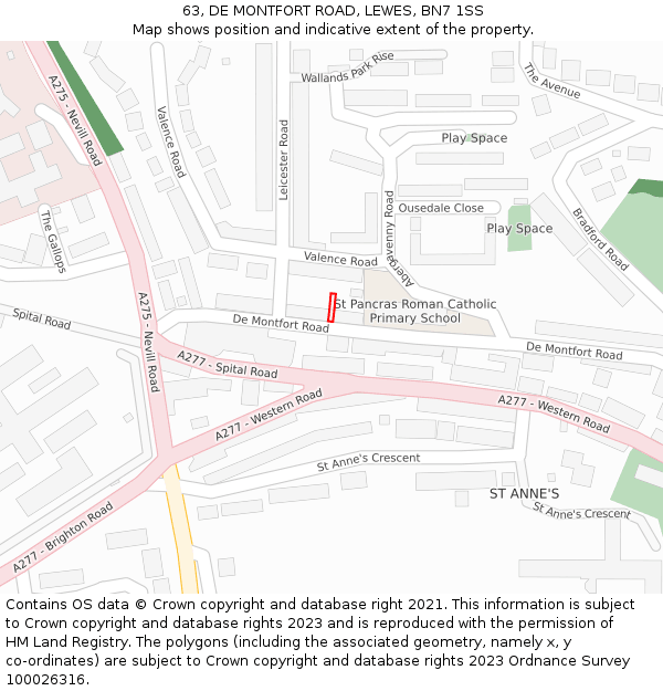 63, DE MONTFORT ROAD, LEWES, BN7 1SS: Location map and indicative extent of plot