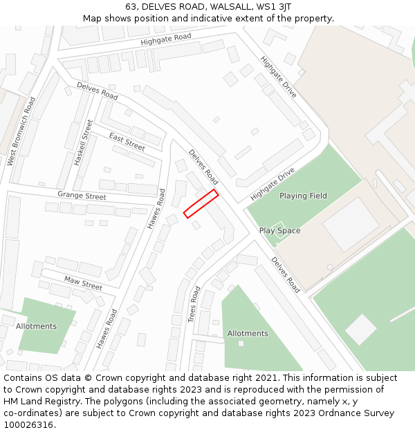 63, DELVES ROAD, WALSALL, WS1 3JT: Location map and indicative extent of plot