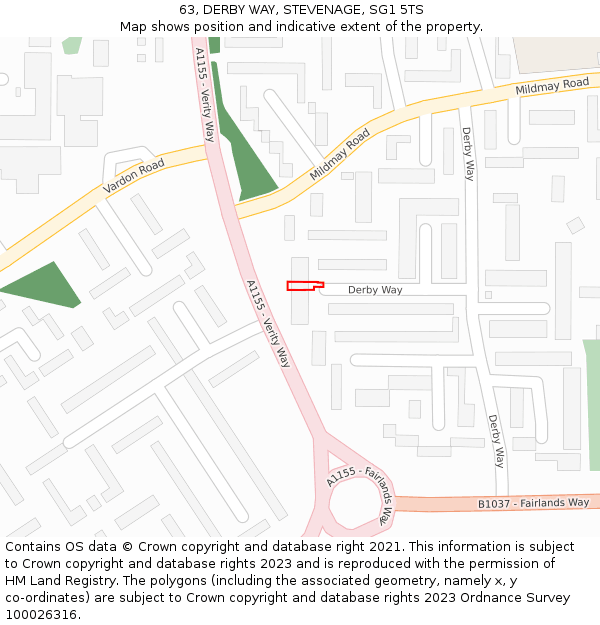 63, DERBY WAY, STEVENAGE, SG1 5TS: Location map and indicative extent of plot