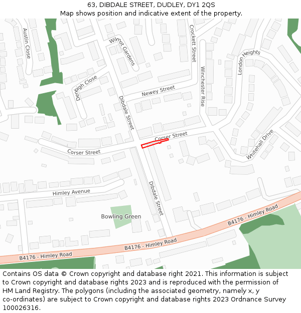 63, DIBDALE STREET, DUDLEY, DY1 2QS: Location map and indicative extent of plot