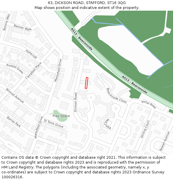 63, DICKSON ROAD, STAFFORD, ST16 3QG: Location map and indicative extent of plot