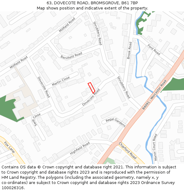 63, DOVECOTE ROAD, BROMSGROVE, B61 7BP: Location map and indicative extent of plot