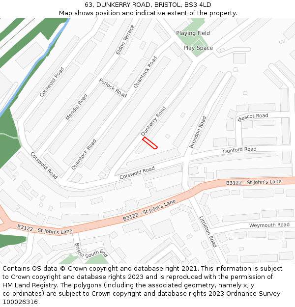 63, DUNKERRY ROAD, BRISTOL, BS3 4LD: Location map and indicative extent of plot