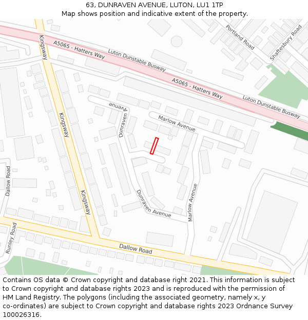 63, DUNRAVEN AVENUE, LUTON, LU1 1TP: Location map and indicative extent of plot